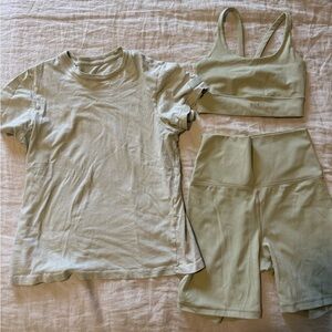 SET active biker short, bra, and t shirt